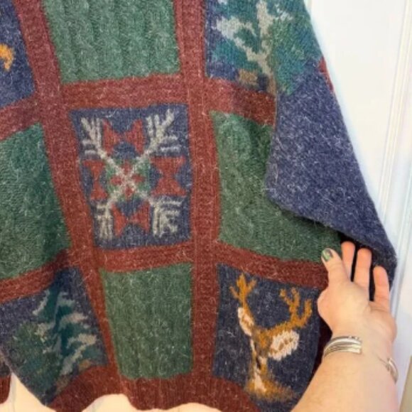 Deadstock green maroon blue Woolrich Wool Winter Crewneck Sweatshirt Size Large - Picture 4 of 8